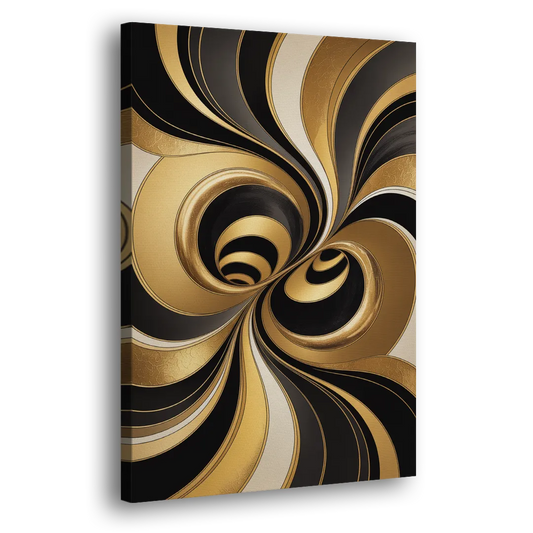 Opulent Fluidity in Black and Gold Abstract Side - Canvas Wall Art