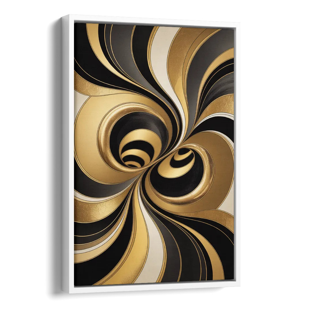 Opulent Fluidity in Black and Gold Abstract Side - White Canvas Wall Art