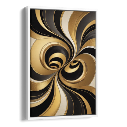 Opulent Fluidity in Black and Gold Abstract Side - White Canvas Wall Art