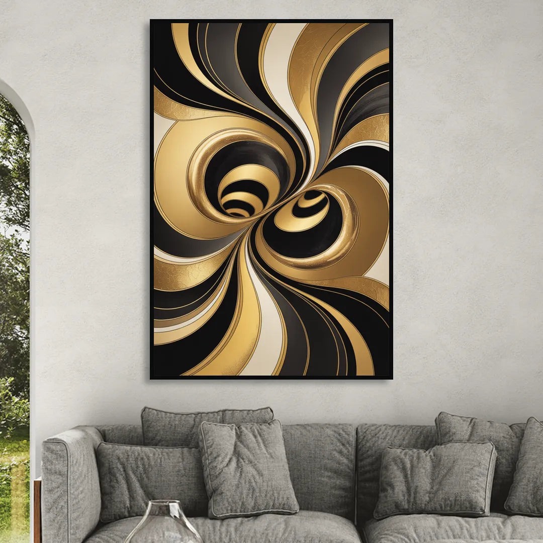 Opulent Fluidity in Black and Gold Abstract Sitting Room - Black Canvas Wall Art