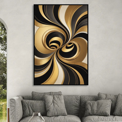 Opulent Fluidity in Black and Gold Abstract Sitting Room - Black Canvas Wall Art