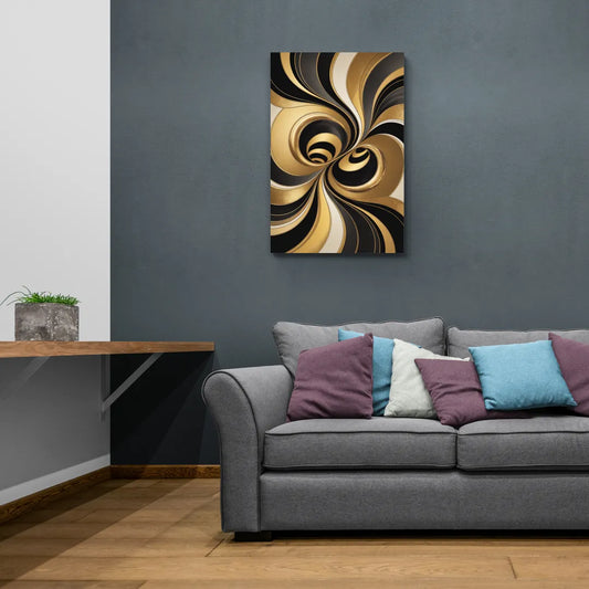 Opulent Fluidity in Black and Gold Abstract - Canvas Wall Art Living Room