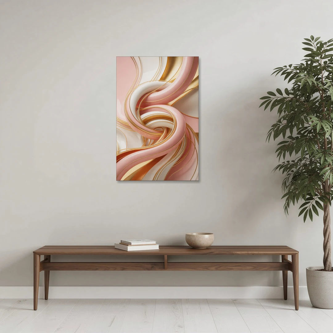 Opulent Fluidity in Pink and Gold Abstract - Canvas Wall Art - Coffee Table - 24x36