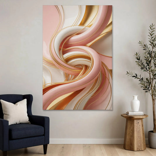 Opulent Fluidity in Pink and Gold Abstract - Canvas Wall Art - Sofa - 40x60