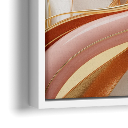 Opulent Fluidity in Pink and Gold Abstract - Close-Up White Frame Canvas