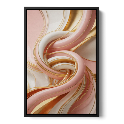 Opulent Fluidity in Pink and Gold Abstract - Black Frame Canvas