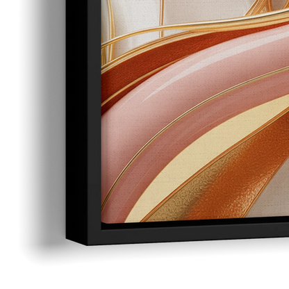 Opulent Fluidity in Pink and Gold Abstract - Close-Up Black Frame Canvas