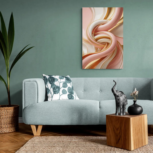 Opulent Fluidity in Pink and Gold Abstract - Canvas Wall Art Living Room