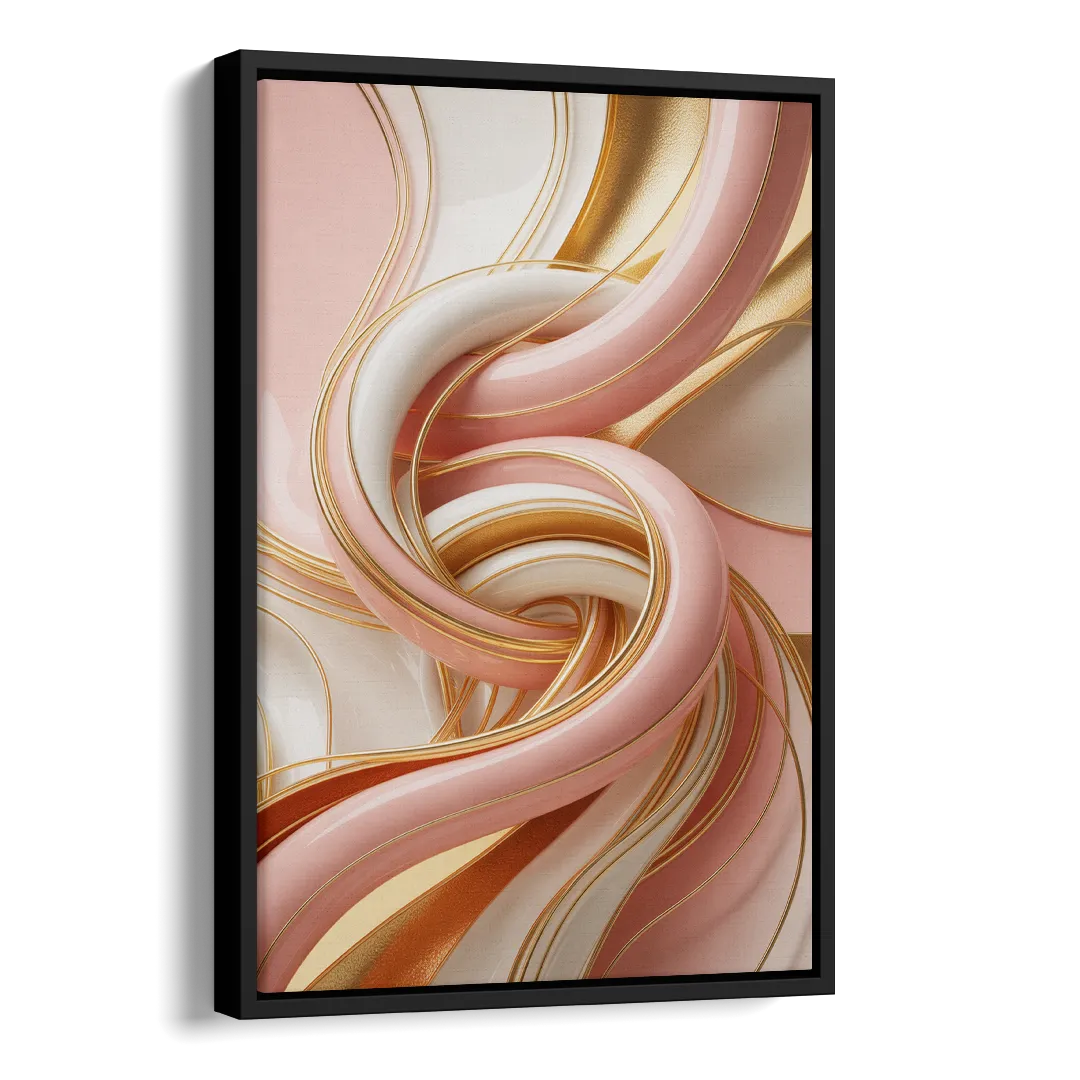 Opulent Fluidity in Pink and Gold Abstract Side - Black Canvas Wall Art