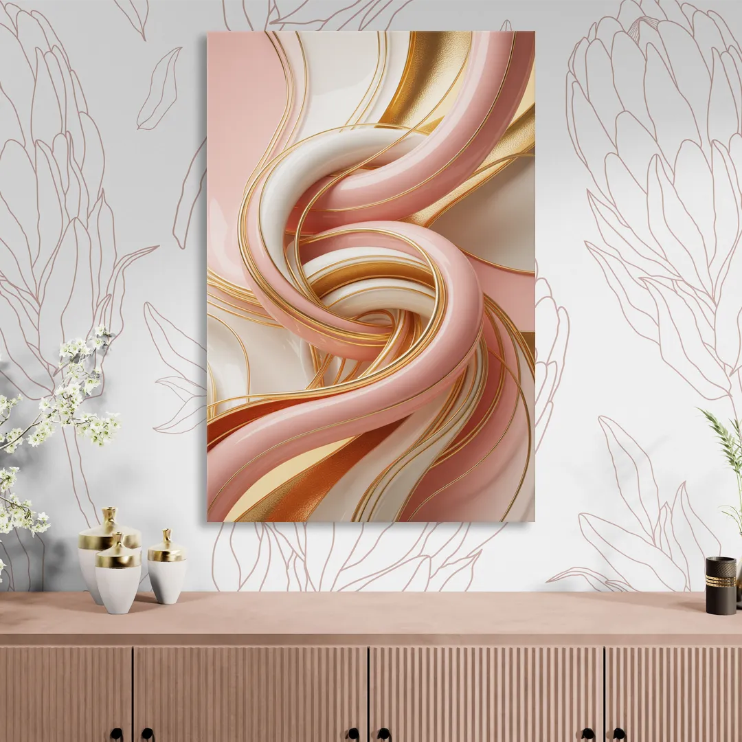 Opulent Fluidity in Pink and Gold Abstract Sitting Room - Canvas Wall Art