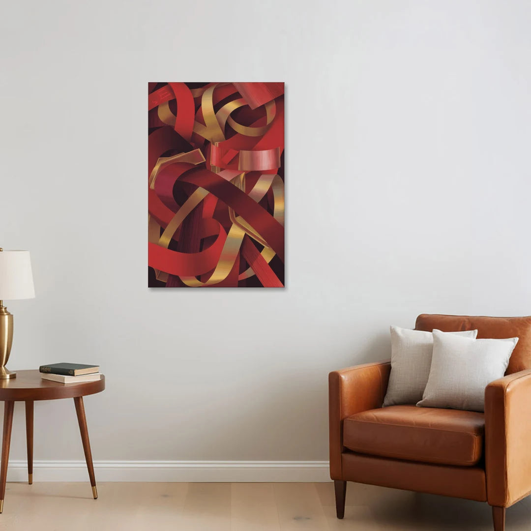 Opulent Fusion Red Abstract - Canvas Wall Art - Sofa - 24x36