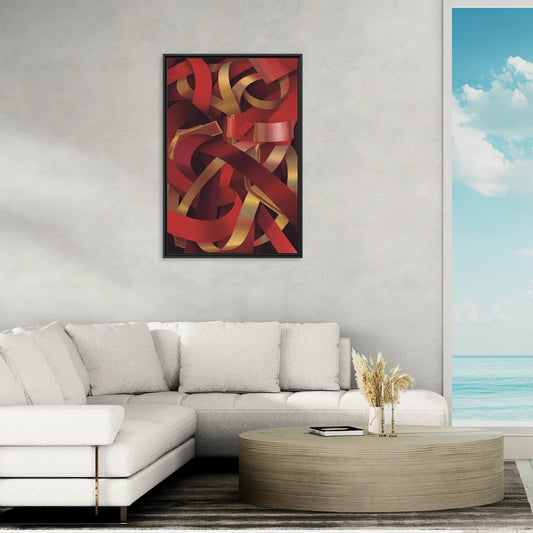 Opulent Fusion Red Abstract - Living Room Black Frame Canvas
