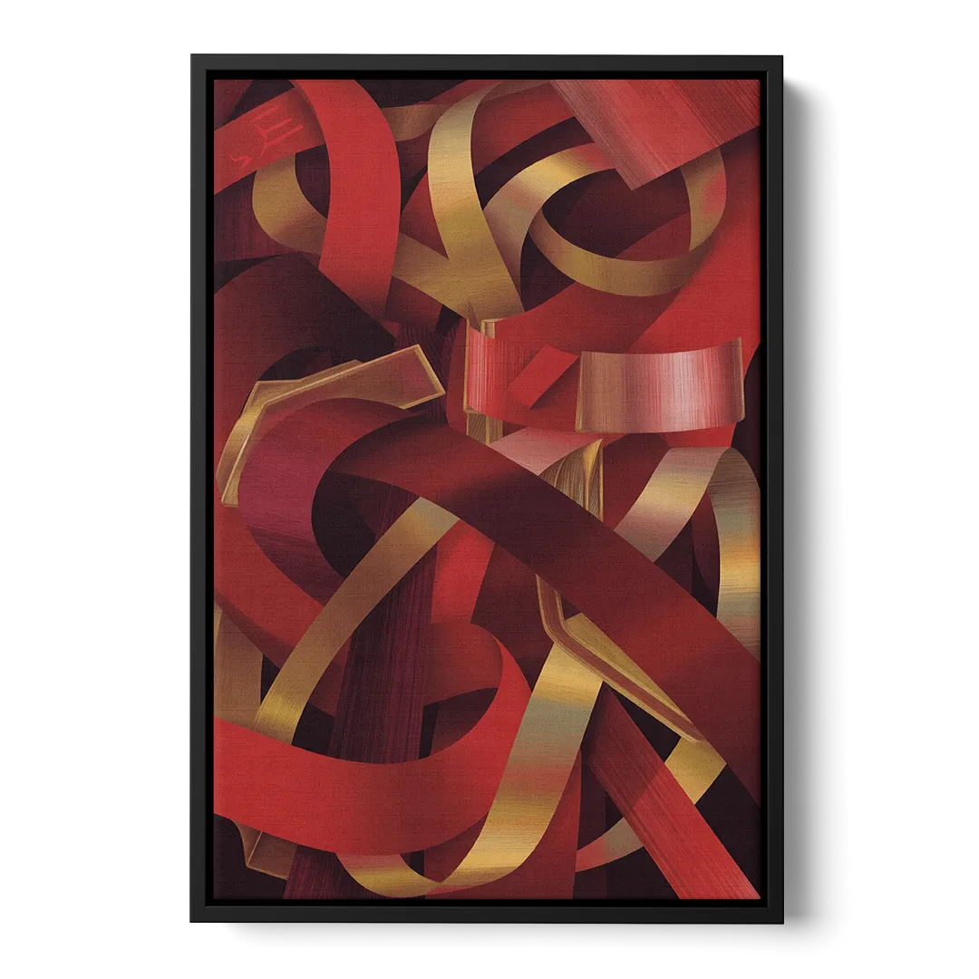 Opulent Fusion Red Abstract Front - Black Canvas Wall Art