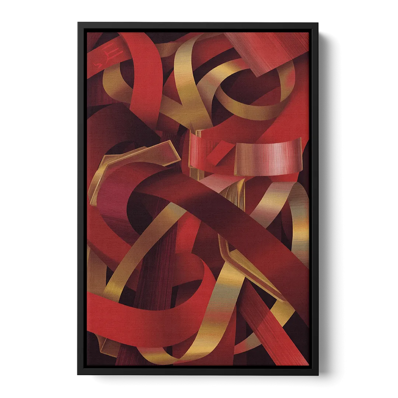 Opulent Fusion Red Abstract Front - Black Canvas Wall Art