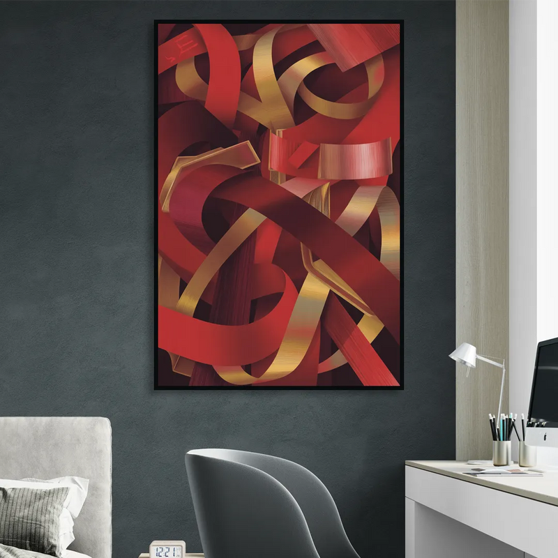 Opulent Fusion Red Abstract Living Room - Black Canvas Wall Art