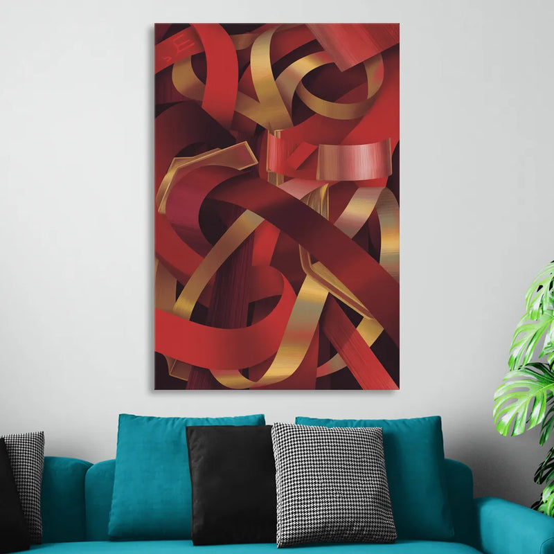 Opulent Fusion Red Abstract Sitting Room - Canvas Wall Art