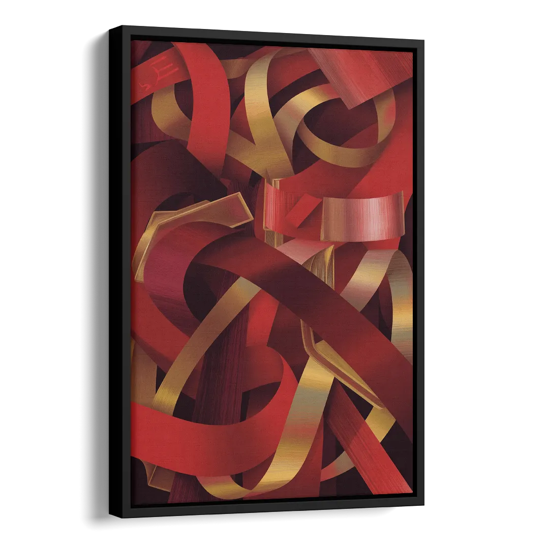 Opulent Fusion Red Abstract Side - Black Canvas Wall Art