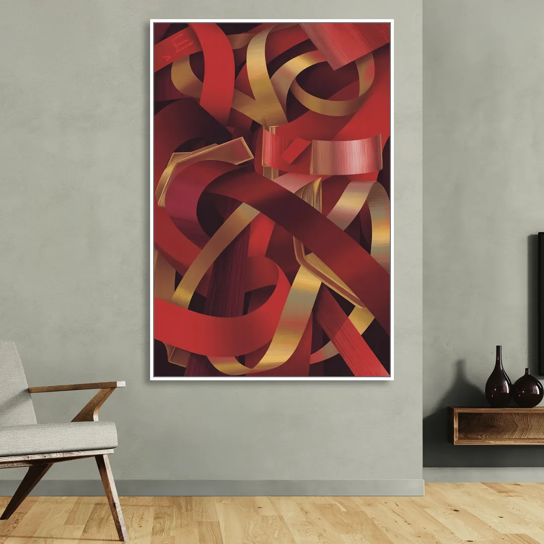 Opulent Fusion Red Abstract Living Room - White Canvas Wall Art