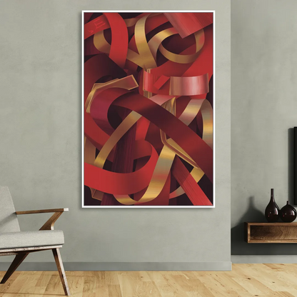 Opulent Fusion Red Abstract Living Room - White Canvas Wall Art