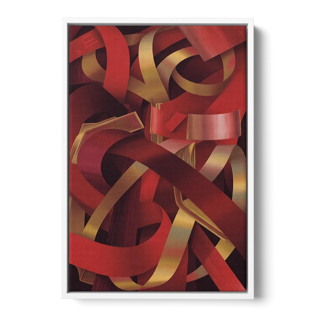 Opulent Fusion Red Abstract Front - White Canvas Wall Art