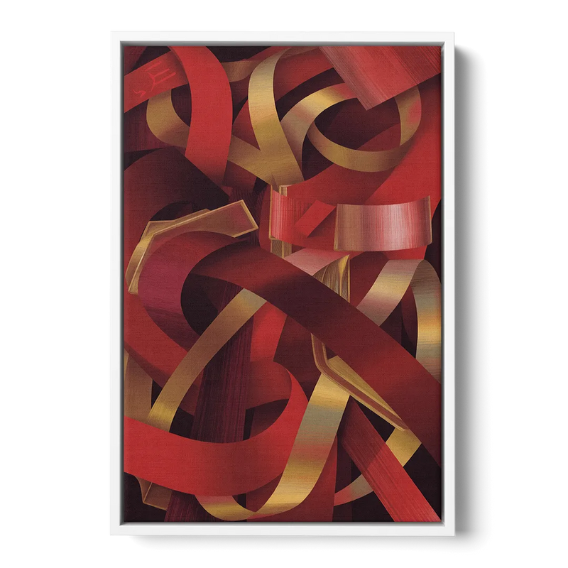 Opulent Fusion Red Abstract Front - White Canvas Wall Art