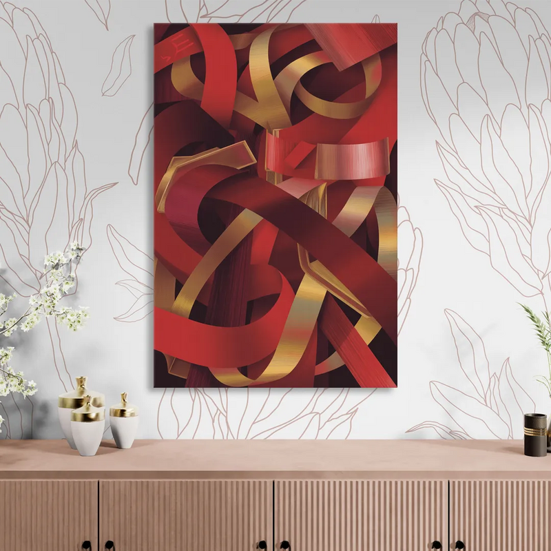 Opulent Fusion Red Abstract Living Room - Canvas Wall Art