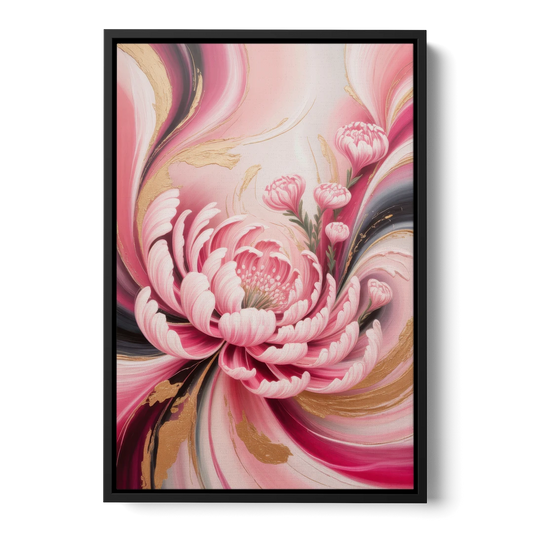 Opulent Garden Radiance Pink Abstract - Black Framed Canvas Wall Art - Front