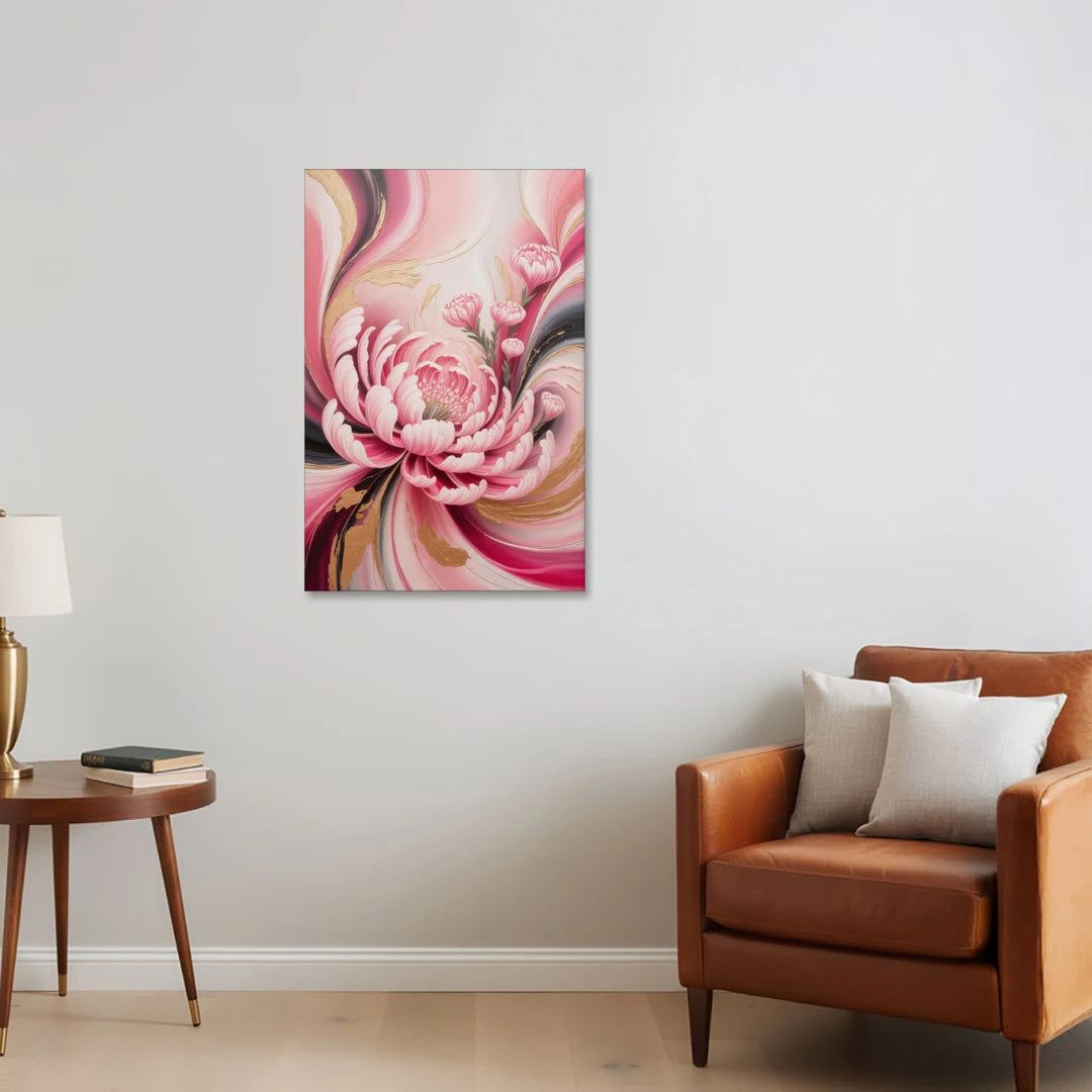 Opulent Garden Radiance Pink Abstract - Canvas Wall Art - Sofa - 24x36