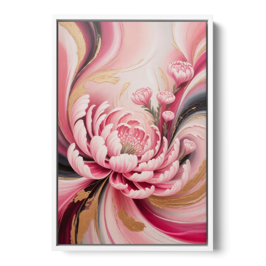 Opulent Garden Radiance Pink Abstract - White Framed Canvas Wall Art - Front
