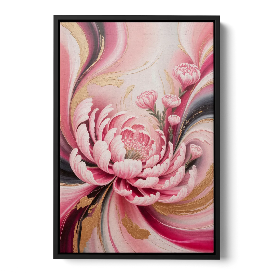 Opulent Garden Radiance Pink Abstract Front - Black Canvas Wall Art