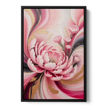 Opulent Garden Radiance Pink Abstract Front - Black Canvas Wall Art