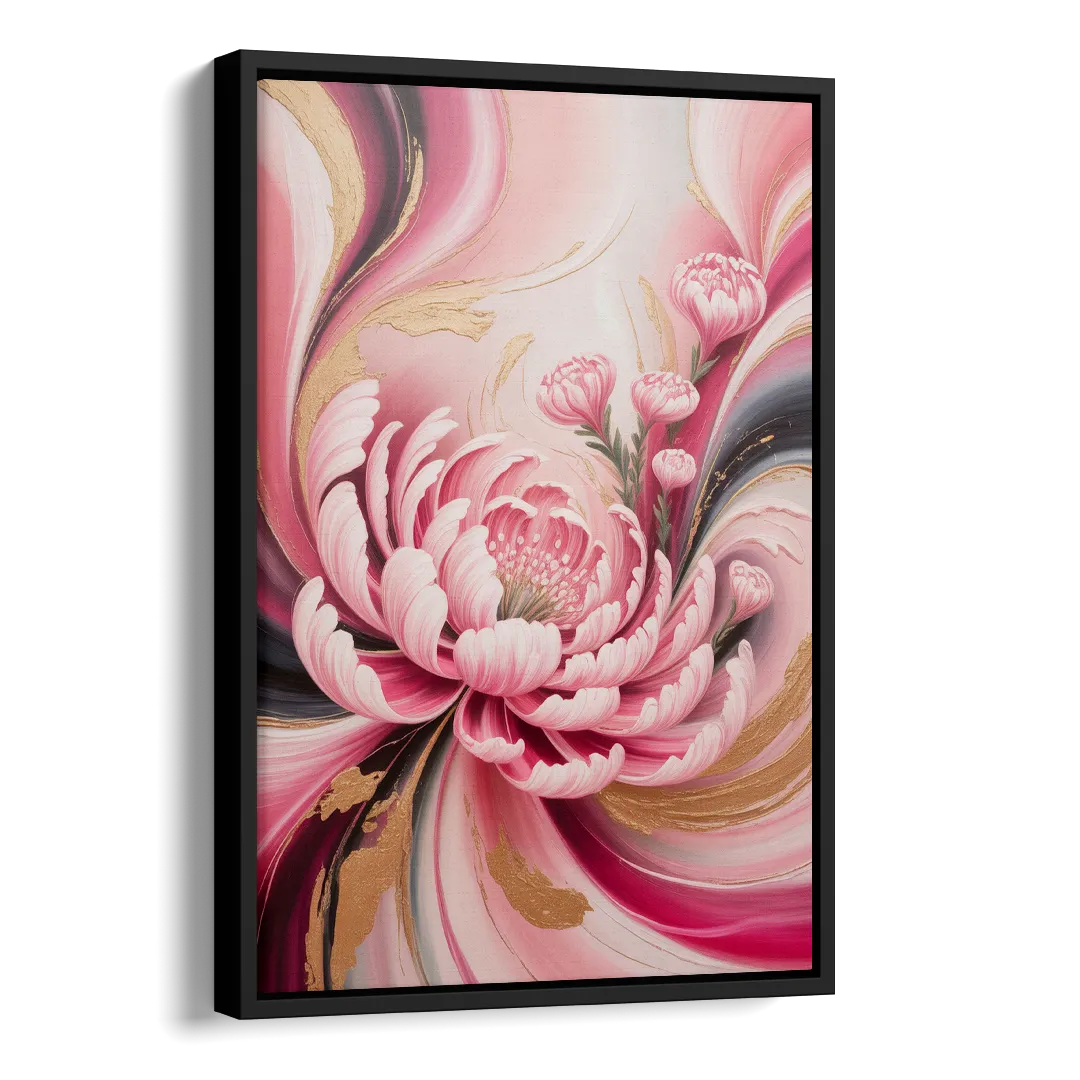 Opulent Garden Radiance Pink Abstract Side - Black Canvas Wall Art