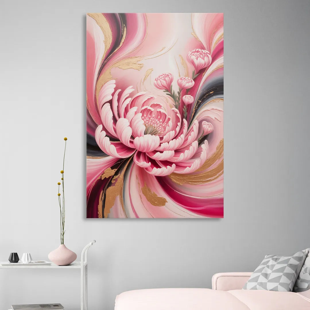 Opulent Garden Radiance Pink Abstract Sitting Room - Canvas Wall Art