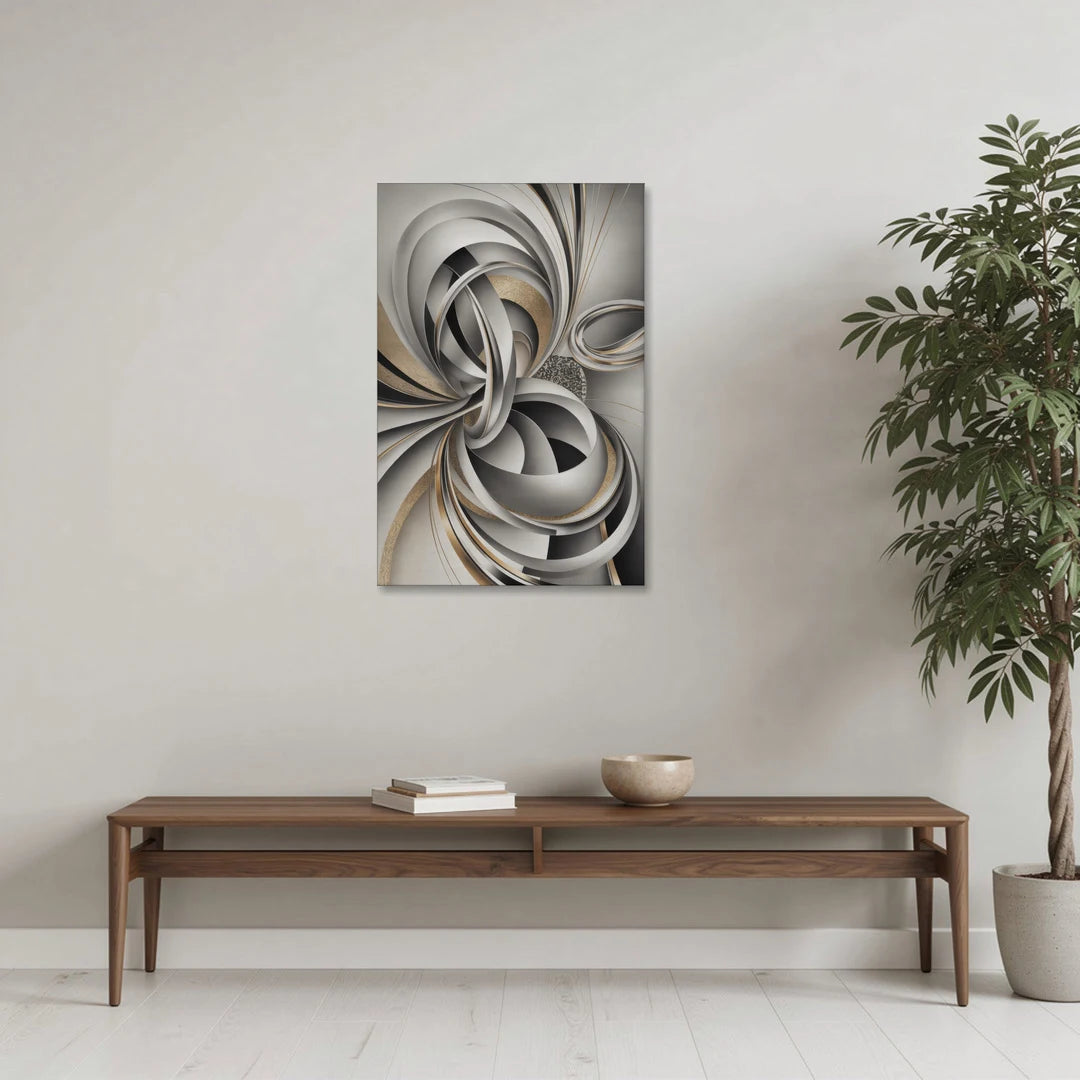 Opulent Geometric Flow Grey and Silver Abstract - Canvas Wall Art - Coffee Table - 24x36