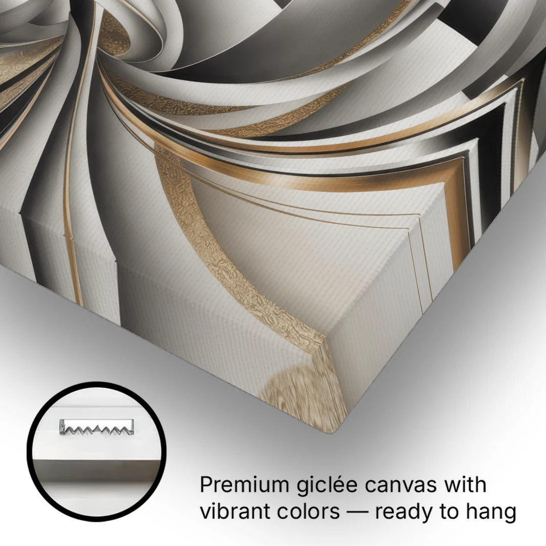 Opulent Geometric Flow Grey and Silver Abstract - Canvas Wall Art - Gallery Wrap Corner