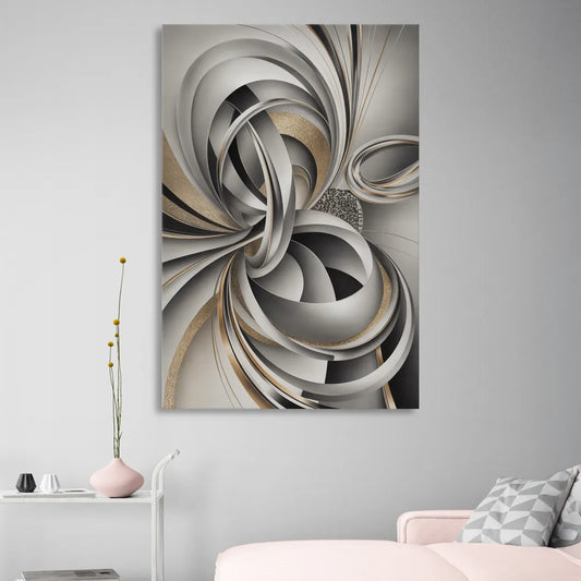 Opulent Geometric Flow Grey and Silver Abstract Living Room - Canvas Wall Art