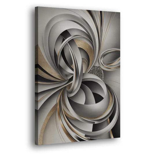 Opulent Geometric Flow Grey and Silver Abstract Side - Canvas Wall Art