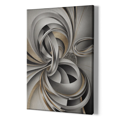 Opulent Geometric Flow Grey and Silver Abstract - Canvas Print Art Sides