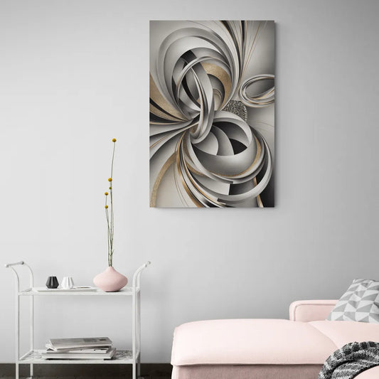 Opulent Geometric Flow Grey and Silver Abstract - Canvas Wall Art Living Room