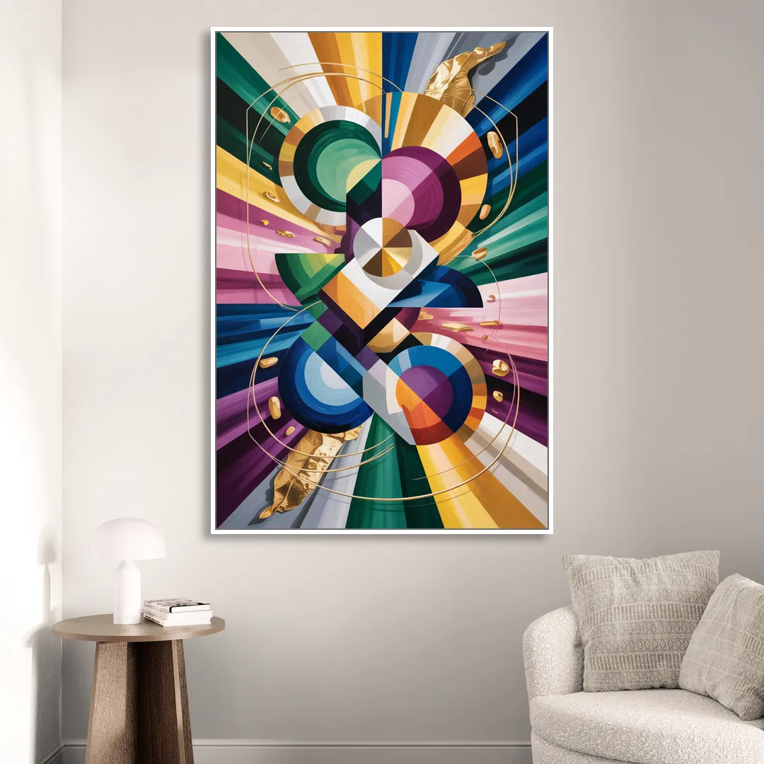Opulent Geometric Symphony Colorful Abstract Living Room - White Canvas Wall Art