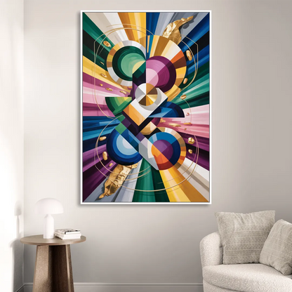 Opulent Geometric Symphony Colorful Abstract Living Room - White Canvas Wall Art