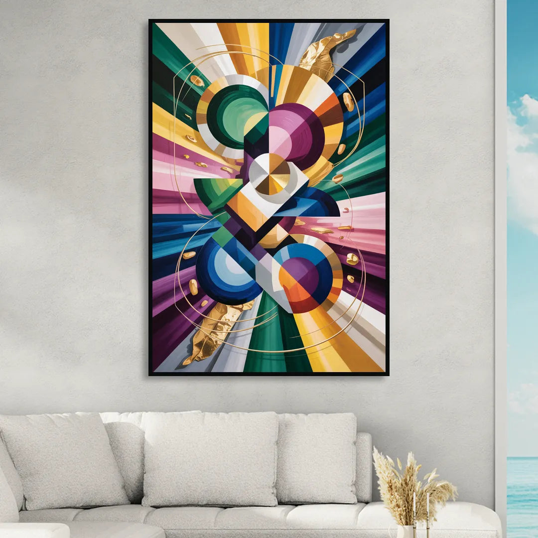 Opulent Geometric Symphony Colorful Abstract Sitting Room - Black Canvas Wall Art