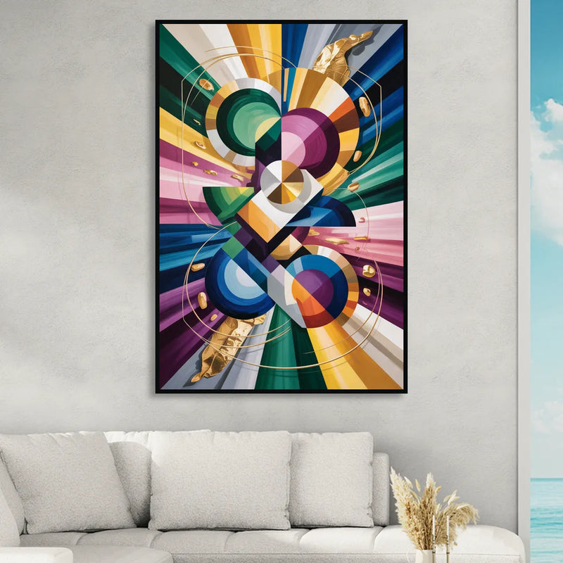 Opulent Geometric Symphony Colorful Abstract Sitting Room - Black Canvas Wall Art