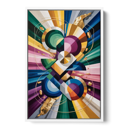 Opulent Geometric Symphony Colorful Abstract - White Frame Canvas