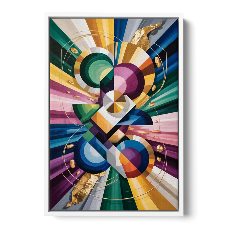 Opulent Geometric Symphony Colorful Abstract Front - White Canvas Wall Art