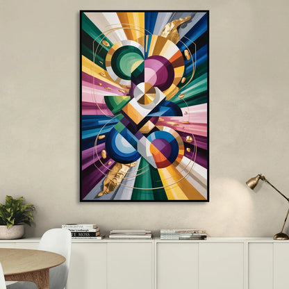 Opulent Geometric Symphony Colorful Abstract Living Room - Black Canvas Wall Art