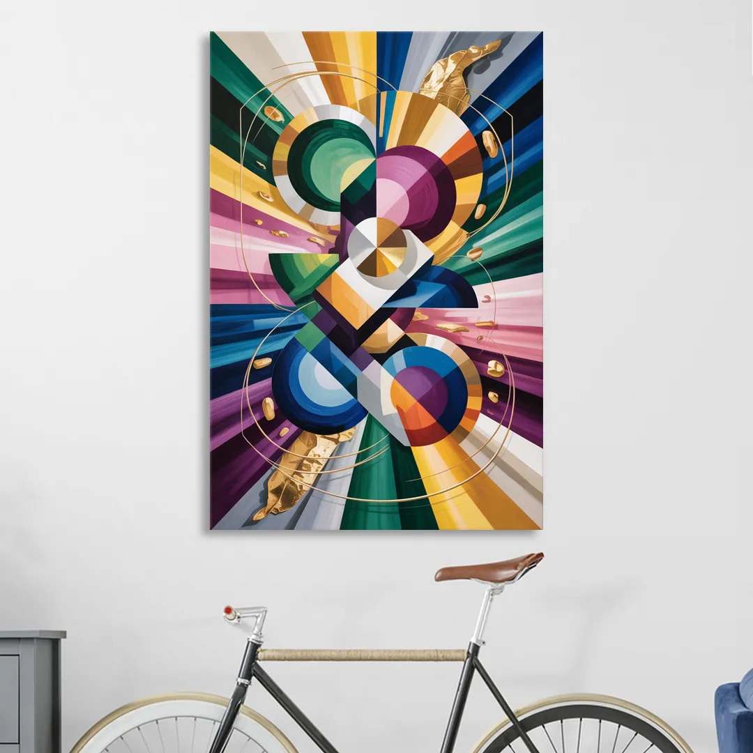 Opulent Geometric Symphony Colorful Abstract Sitting Room - Canvas Wall Art