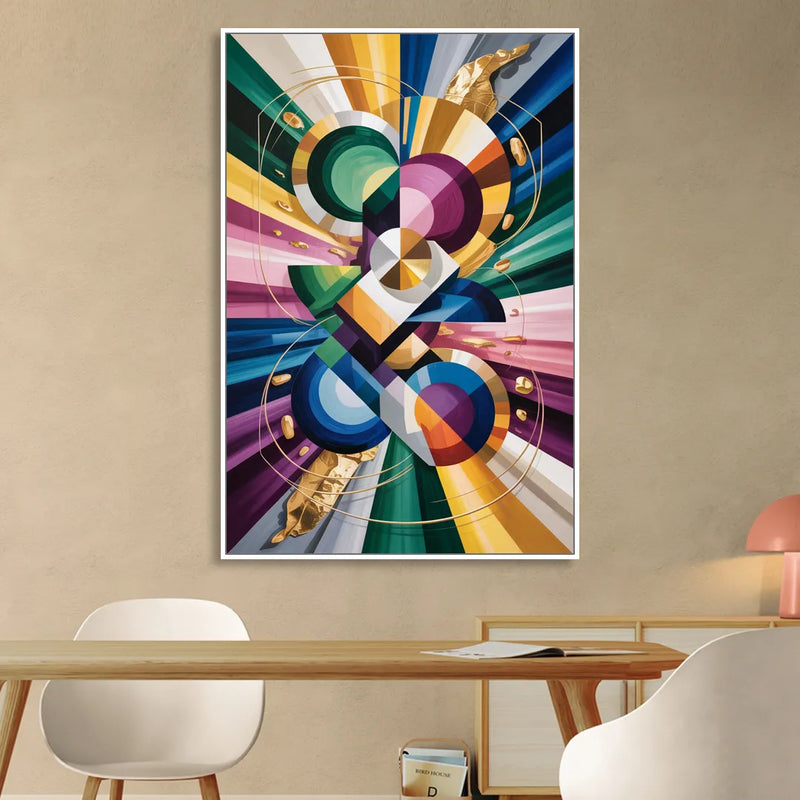 Opulent Geometric Symphony Colorful Abstract Sitting Room - White Canvas Wall Art