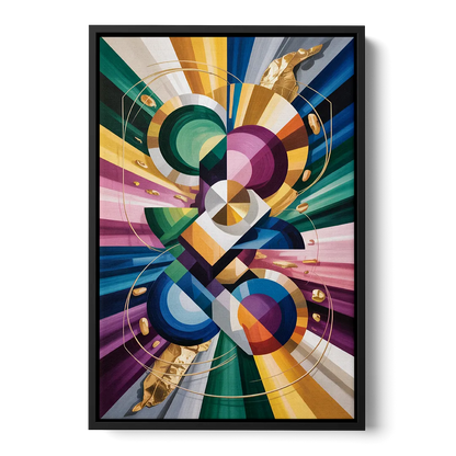 Opulent Geometric Symphony Colorful Abstract - Black Frame Canvas
