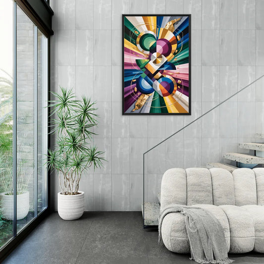 Opulent Geometric Symphony Colorful Abstract - Living Room Black Frame Canvas